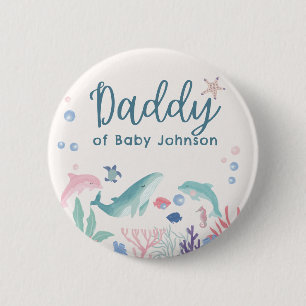 Daddy Watercolor Ocean Baby Shower Button