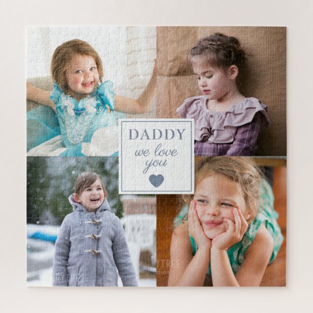 Daddy We Liebe You Blue Heart 4 Kids Foto Collage Puzzle (Vertikal)