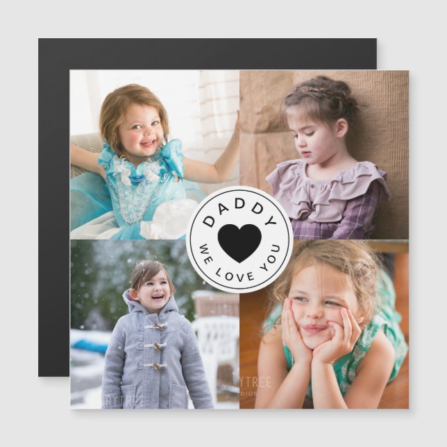 Daddy We Liebe You Heart 4 Foto Collage Magnetkarte (Vorne/Hinten)