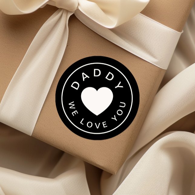 Daddy We Liebe You Heart Schwarz-weiß Runder Aufkleber (Daddy We Love You Heart Black White Classic Round Sticker)