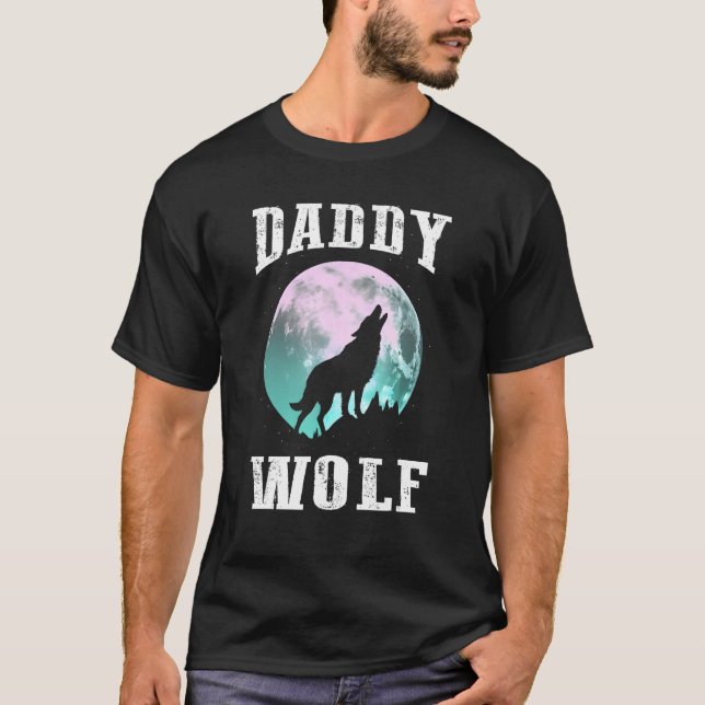 Daddy Wolf For Fathers Day Dad Moon Wolves Graphic T-Shirt (Vorderseite)