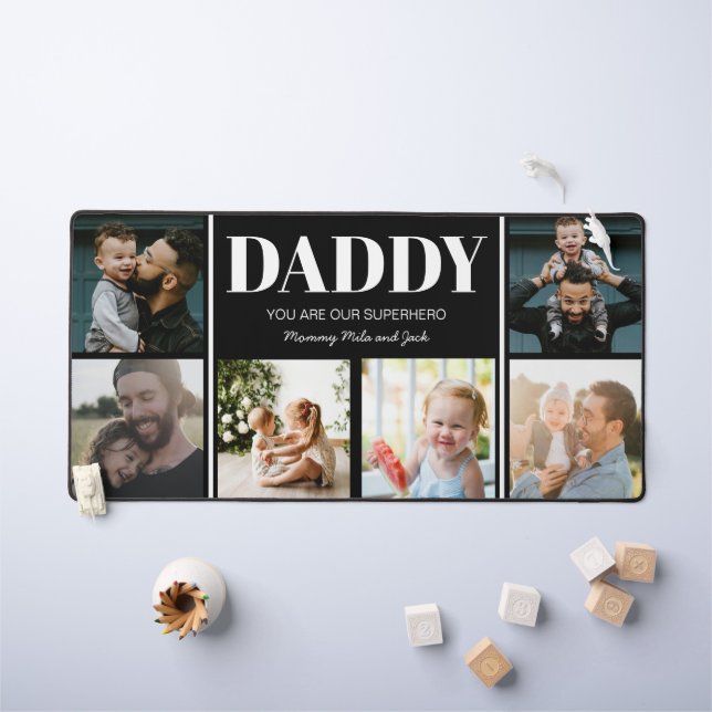 Daddy You are our Superhelder Foto Collage Simple Schreibtischunterlage (Kindertisch)