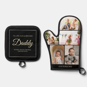 Daddy You are our Superhero 5 Foto Collage Ofenhandschuh & Topflappen-Set