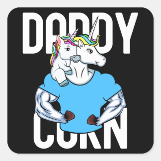 Daddycorn Muscle Unicorn Vater und Baby Vatertag Quadratischer Aufkleber