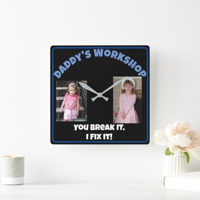 Daddy's 'Add Your Name' Quadratische Wanduhr (Zuhause)