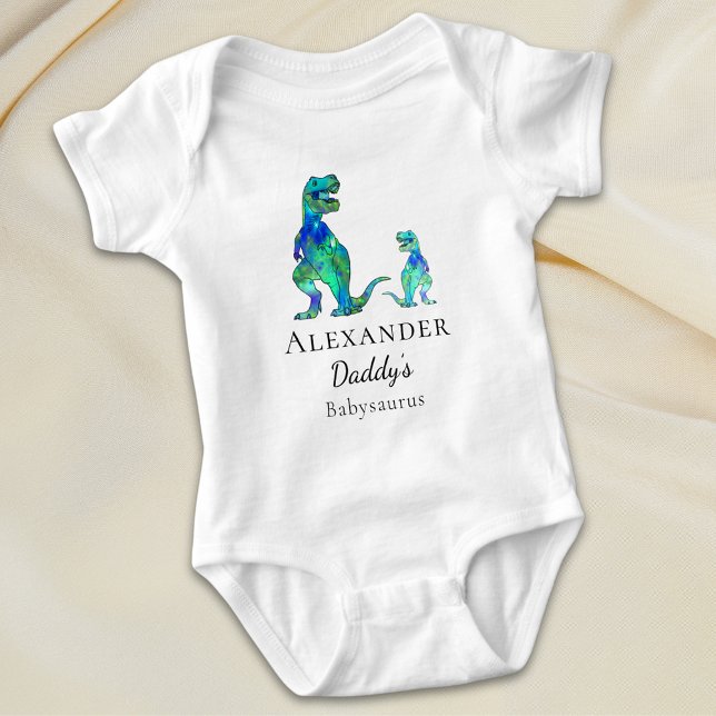 Daddy's Babysaurus Dinosaurier Personalisierter Na Baby Strampler (Daddy's babysaurus Cute dinosaur personalized baby one piece colorful T-Rex dino dad and baby Boy)
