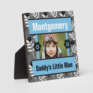 Daddys Boy Blue Retro Floral Baby Foto Fotoplatte