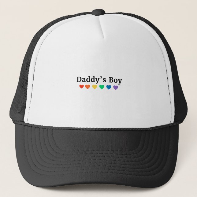 Daddy's Boy, Pride Rainbow Hearts, Funny Cool LGBT Truckerkappe (Vorderseite)