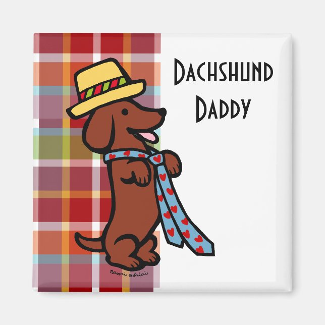 Daddys Dackel Cartoon Kariert Magnet (Vorne)