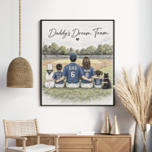 Daddy's Dream Team Baseball-Familienporträt Poster