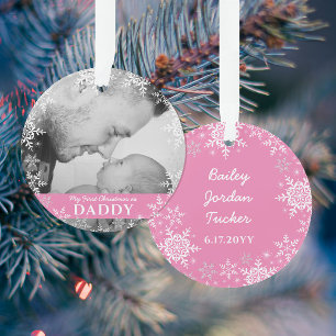 Daddys erste Weihnachtsschneeflocken Rosa Mädchen  Ornament