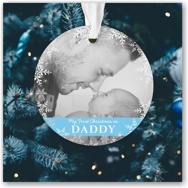 Daddy's First Christmas Snowflakes Baby Boy Foto Ornament (Von Creator hochgeladen)