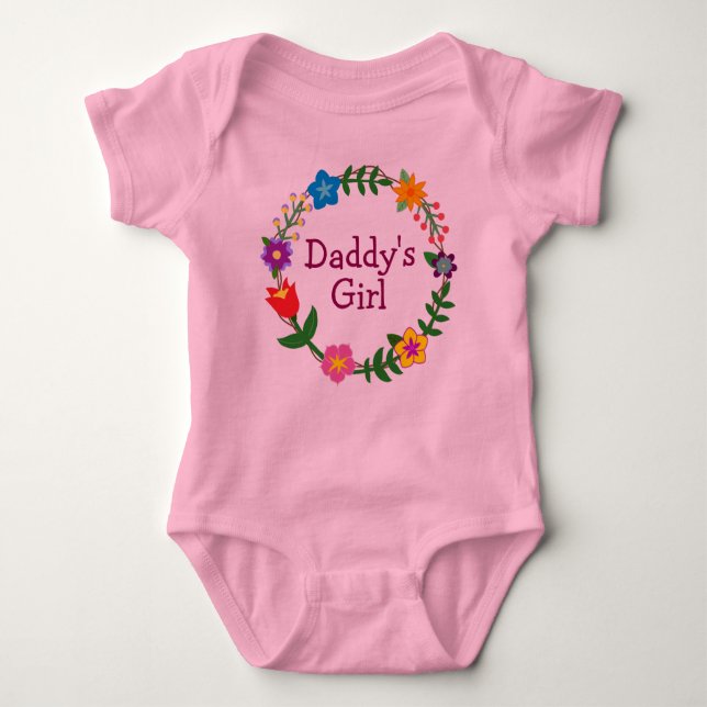 Daddy's Girl in Blumenrahmen Pink Bodysuit Baby Strampler (Vorderseite)