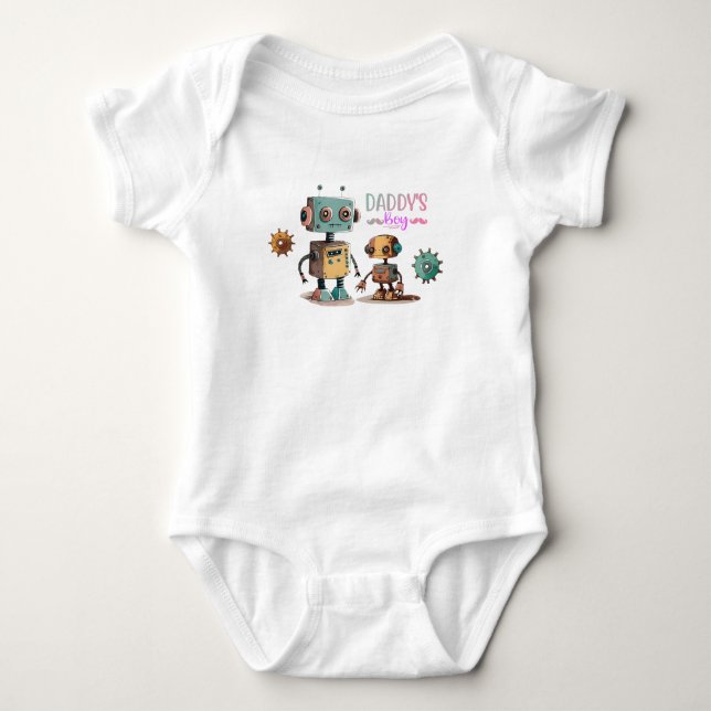 "Daddys Junge" Roboter-Design Baby Strampler (Vorderseite)