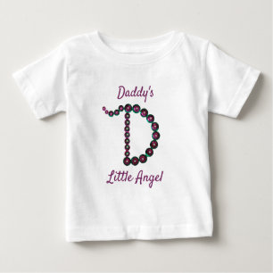 Daddy's Little Angel Pink Green Letter D Monogram Baby T-shirt