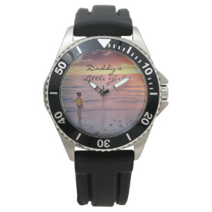 Daddys Little Girl Script Vathers Day Black Custom Armbanduhr