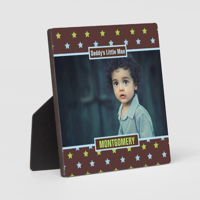 Daddys Little Man Brown Stars and Boys Foto Fotoplatte (Vorderseite)