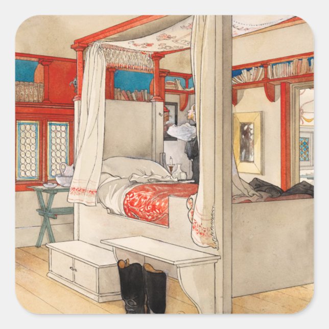 Daddy's Room, 1895 von Carl Larsson Quadratischer Aufkleber (Vorderseite)