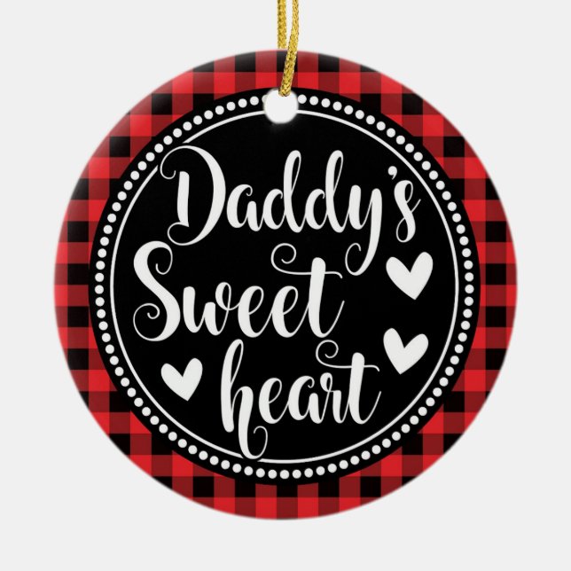 Daddy's Sweetheart Little Girl Red Kariert Keramik Ornament (Vorne)