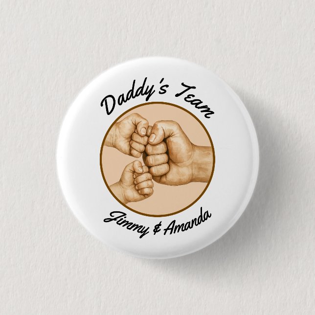 Daddy's Team Fist Bump Father Kids Names Button (Vorderseite)