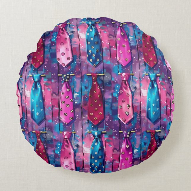 Daddy's Ties Round Cotton Throw Pillow Rundes Kissen (Vorderseite)