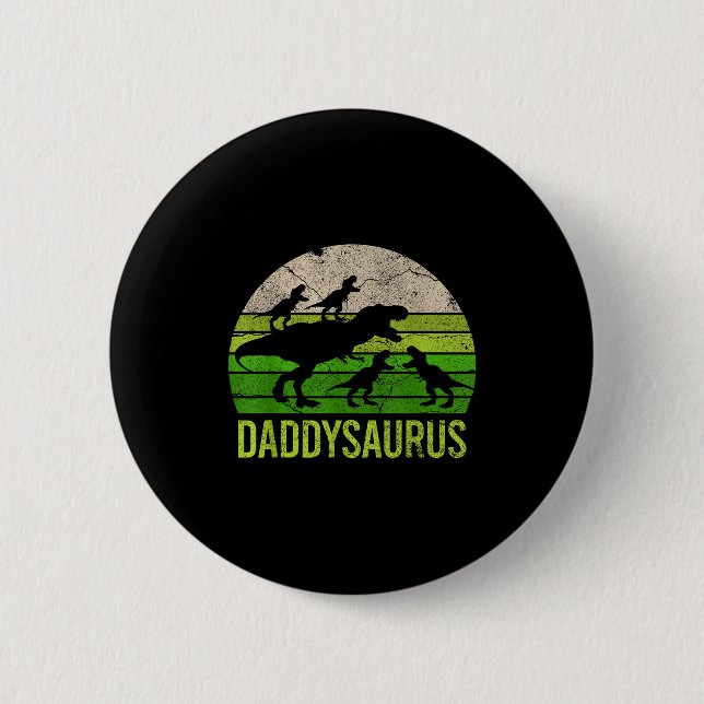 Daddysaurus 4 Für Kinder Vintage Weihnachtsgeschen Button (Vorderseite)
