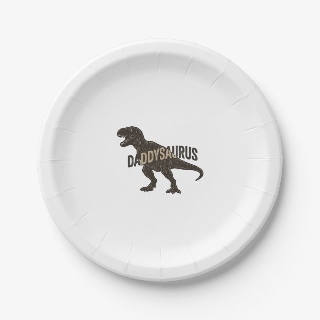 Daddysaurus Dinosaur Vintage Gravur Shirt Design Pappteller (Vorderseite)