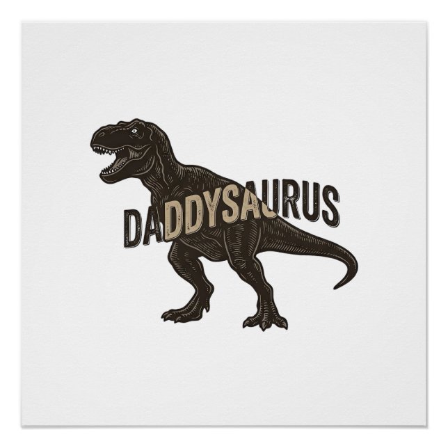 Daddysaurus Dinosaur Vintage Gravur Shirt Design Poster (Vorderseite)