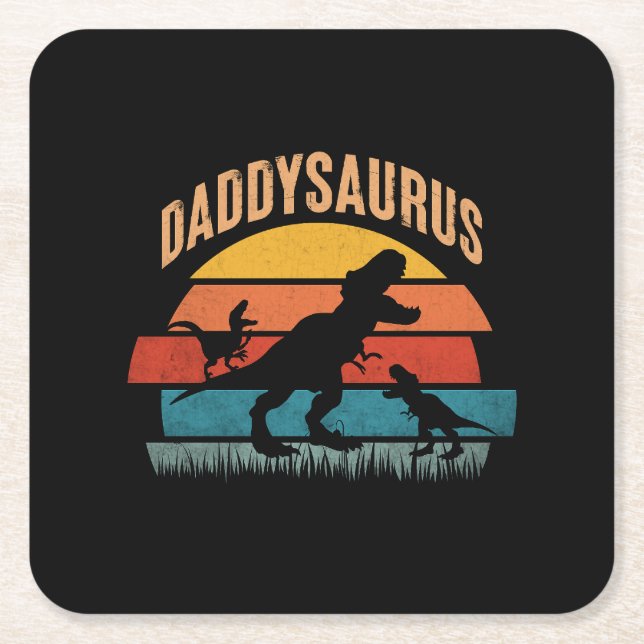 Daddysaurus - Funny Dinosaur Vater Geschenk Rechteckiger Pappuntersetzer (Vorderseite)