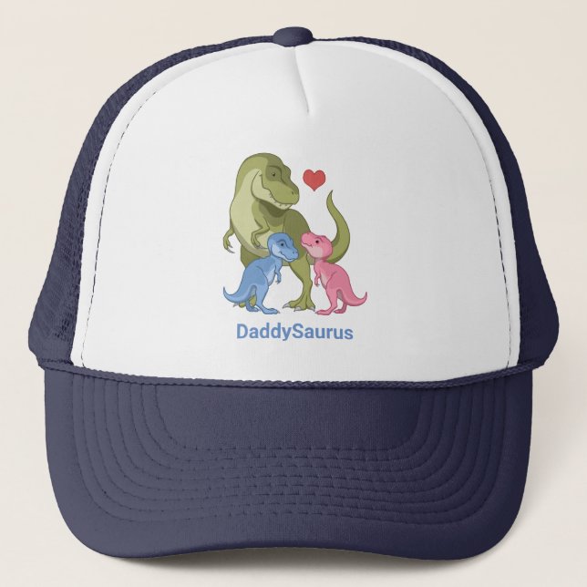 DaddySaurus Green T-Rex & Baby Girl Boy Dinosaurie Truckerkappe (Vorderseite)