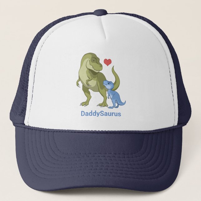 DaddySaurus Green T-Rex & Blue Baby Boy Dinosaurs Truckerkappe (Vorderseite)