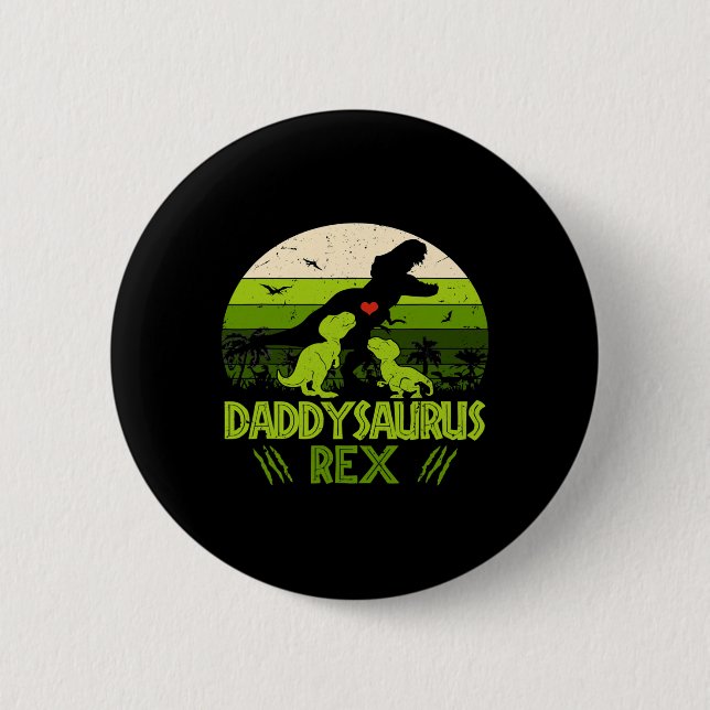 Daddysaurus Rex 2 Kinder Sunset Dinosaurier für Vä Button (Vorderseite)
