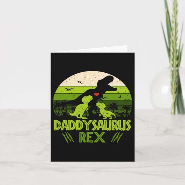 Daddysaurus Rex 2 Kinder Sunset Dinosaurier für Vä Karte (Vorderseite)
