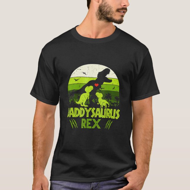 Daddysaurus Rex 2 Kinder Sunset Dinosaurier für Vä T-Shirt (Vorderseite)