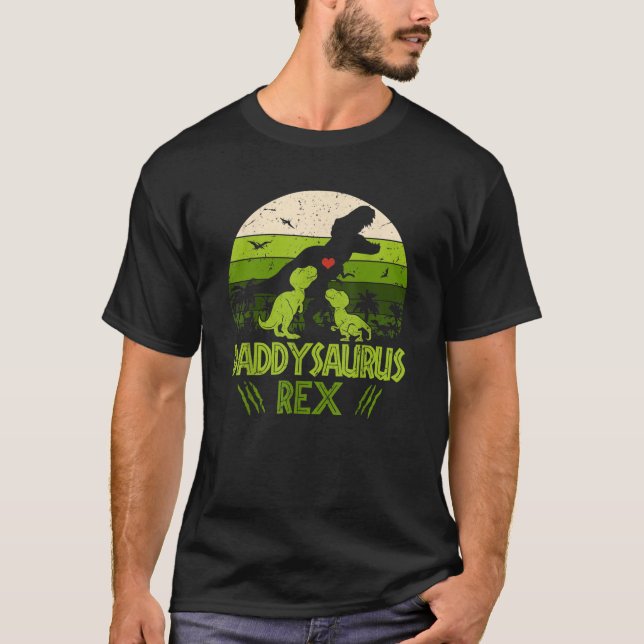 Daddysaurus Rex 2 Kinder Sunset-Hemd für Väter T-Shirt (Vorderseite)