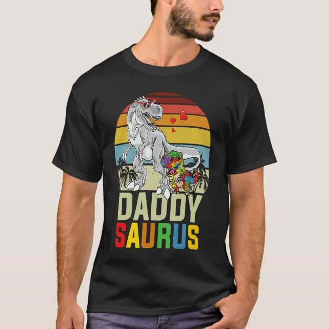 Daddysaurus Rex Dinosaur Daddy Saurus Autismus bew T-Shirt (Vorderseite)