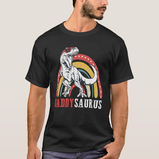 Daddysaurus T Rex Funny Rainbow Daddy Saurus Famil T-Shirt (Vorderseite)