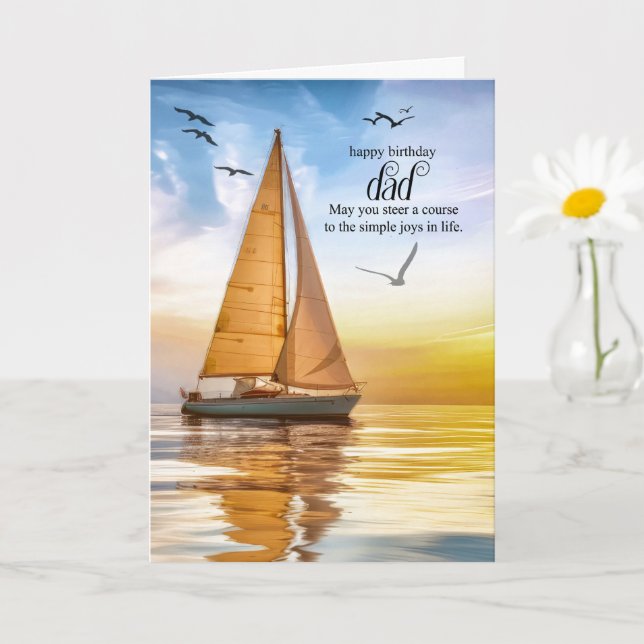 Dad's Birthday Nautical Sailboat Theme Seagulls Karte (Kleine Pflanze)