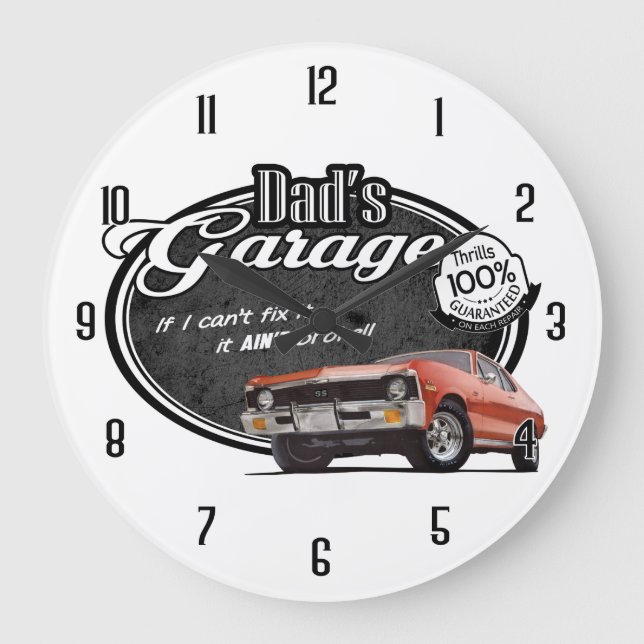 Dad's Garage Nova Große Wanduhr (Vorderseite)