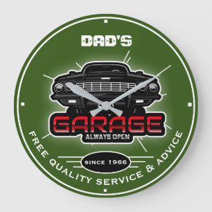 Dad's Garage or Any Name Always Open Green Große Wanduhr