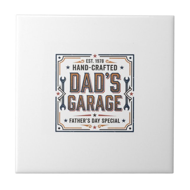 Dads Garage Vintage Vatertag Fliese (Vorderseite)