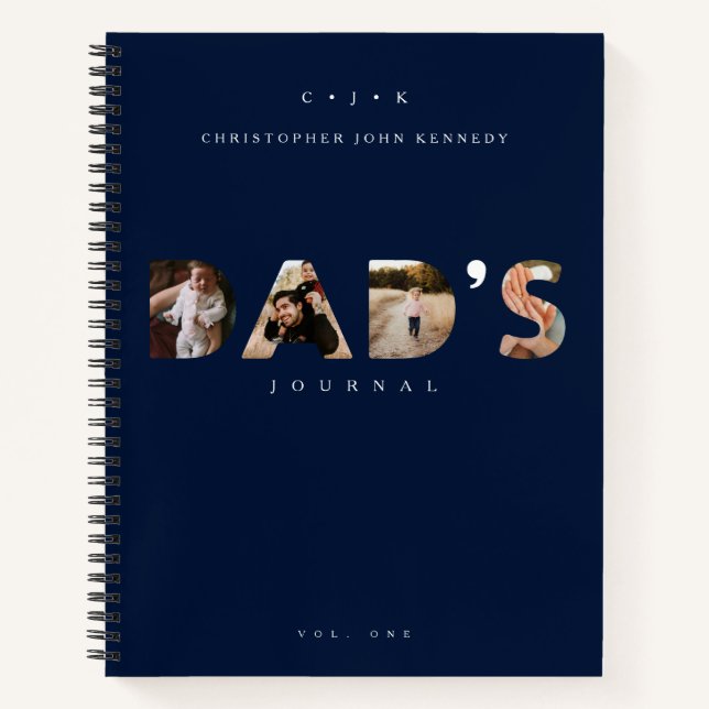 DAD'S Journal Personalized Monogram & Photos Navy Notizbuch (Vorderseite)