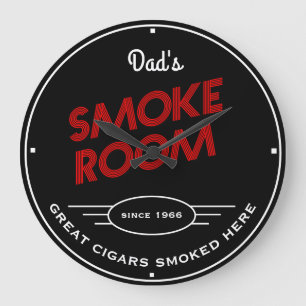 Dad's or Any Name Smoke Room Red Black Slogan Große Wanduhr
