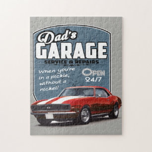 Dads roter Camaro Garage Puzzle