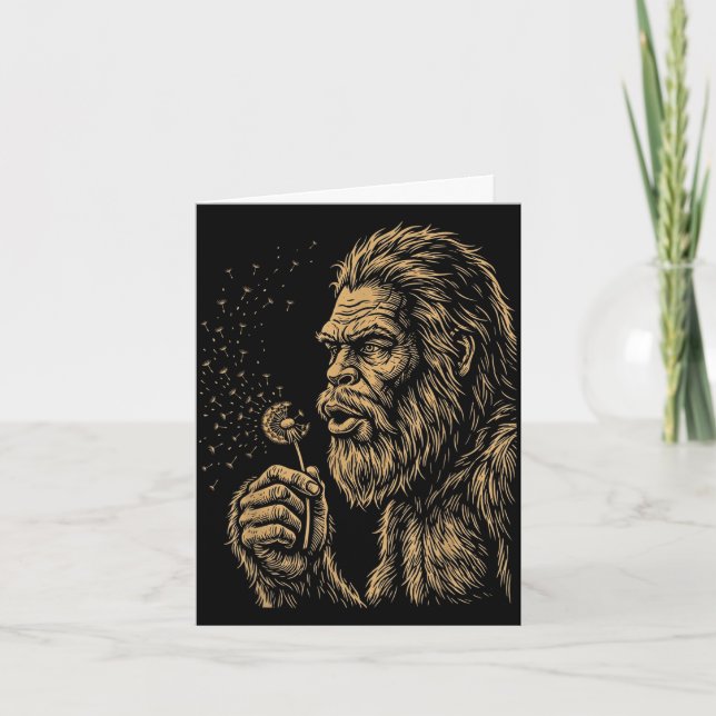 Dadsquatch Bigfoot bläst Löwenzahn Vintage Karte (Vorderseite)