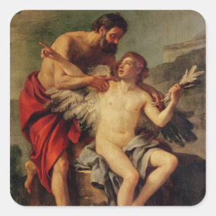 Daedalus Attaching Icarus' Wings, c.1754 Quadratischer Aufkleber