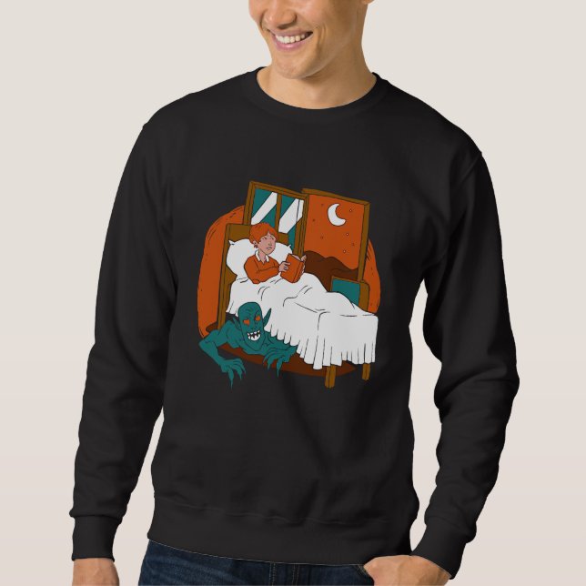 Daemon Hiding under a kids bed  Cool Retro Story Sweatshirt (Vorderseite)