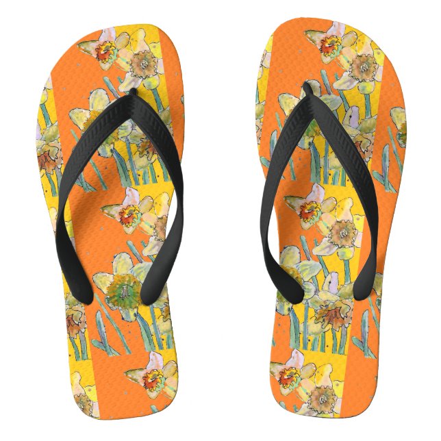 Daffodia Orange Yellow Art Floral Muster Flip Flops (Fußbett)