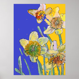Daffodia Yellow Navy Blue Flower Garden Poster