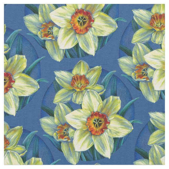 Daffodien Frühling botanische Kunst Aquarellstoffe Stoff (Nahaufnahme)